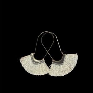 Unbranded silver hoops with rhinestone detail and cream fringe